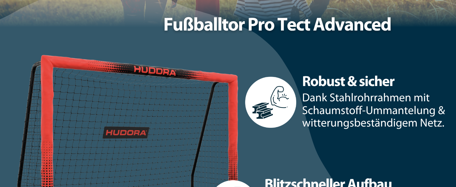 Ворота для футболу Hudora Pro Tect 120 Advanced – Outdoor, з сіткою та стійкою до погодних умов обшивкою для дітей та дорослих. Легка установка в саду. Розмір 300 x 200 см.