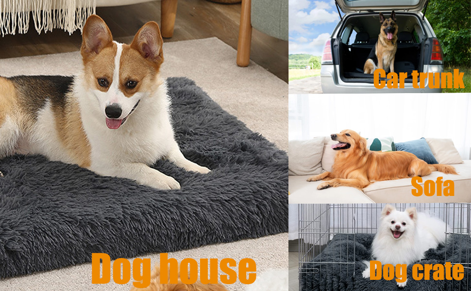 Килимок для собак середніх порід, м'який, з довгим плюшем, 75 x 50 x 8 см, темно-сірий