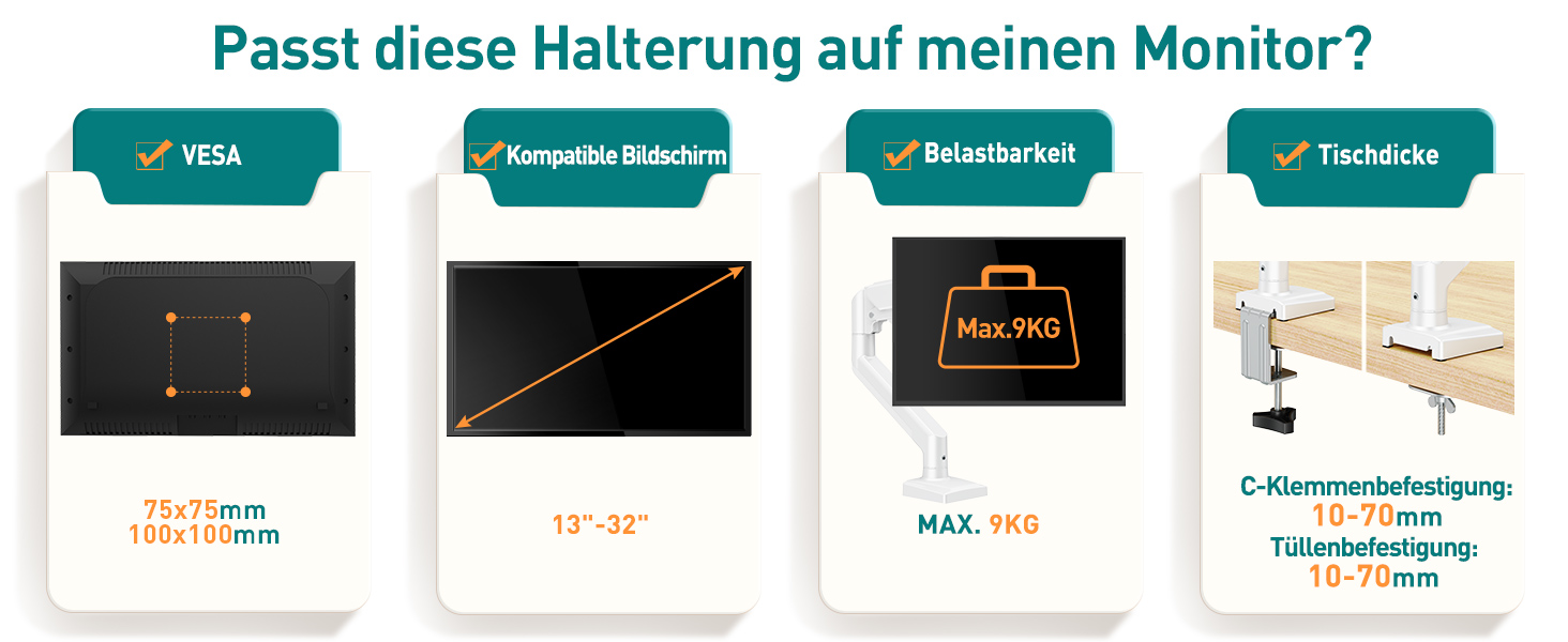 Кріплення для монітора ELIVED EV004W: газ-амортизатор, регулювання висоти, нахил, поворот, VESA 75/100mm (13-32 дюйми)
