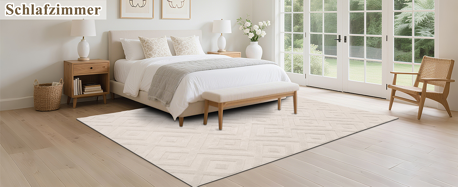 Килим для вітальні SHACOS з коротким ворсом, бежевий, геометричний з 3D ефектом, 120x160 см та 140x200 см