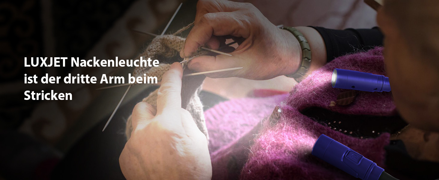 LED лампа на шию LUXJET для читання, в'язання, ремонту - акумуляторна, 3 кольори світла, регульована яскравість (темно-синій)