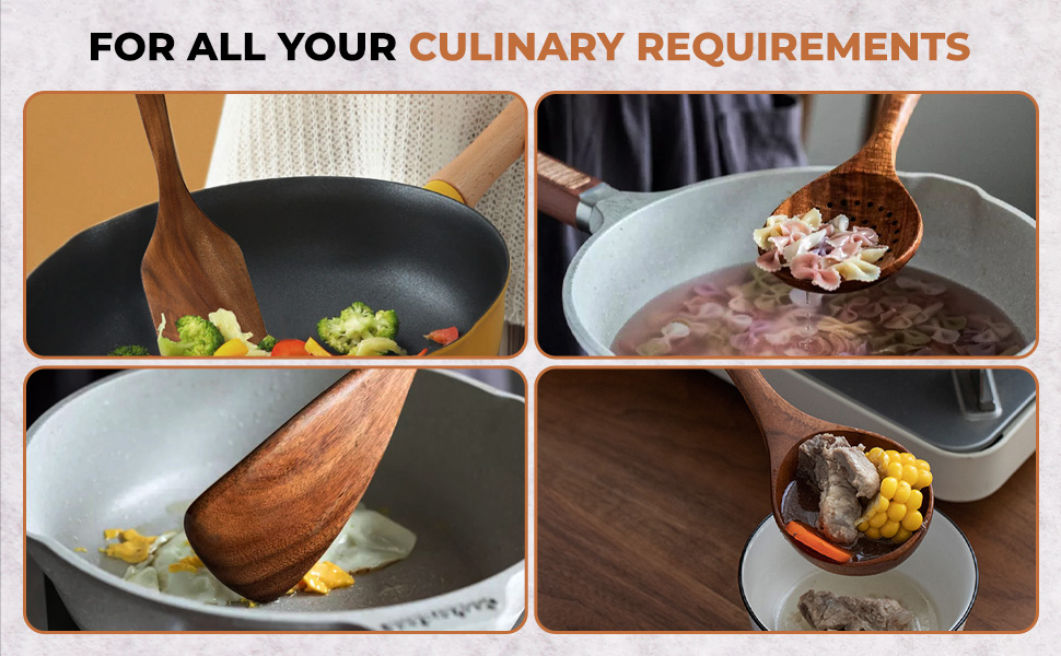 Набір дерев'яних ложок для приготування їжі (9 шт.) з підставкою - дерев'яні лопатки, ложки, половники