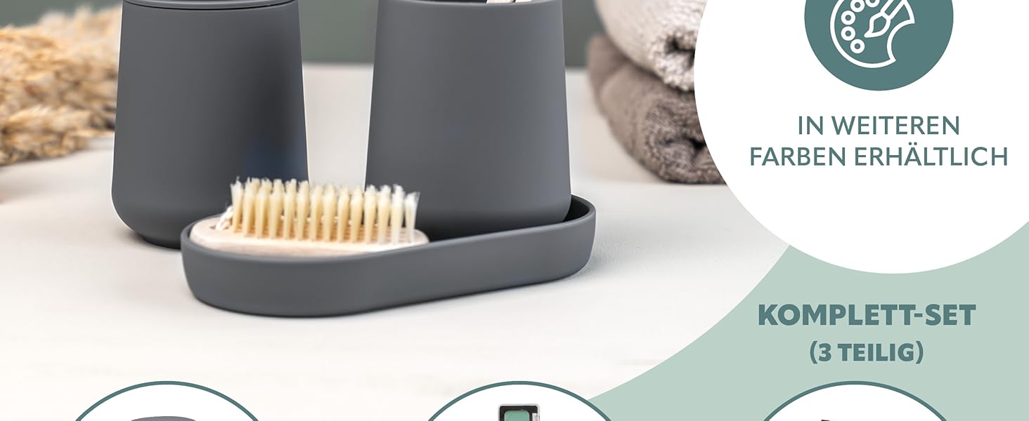 Набір аксесуарів для ванної кімнати Eluno Tesero, 3 шт. (дозатор мила, стакан, миска), чорний пластик