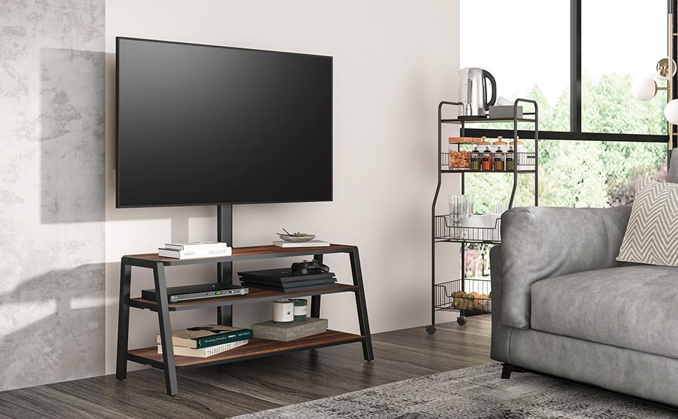 FITUEYES TV Stand with Mount - Adjustable Height TV Console for 37-70 inch TVs (up to 35kg) - Brown Wood
