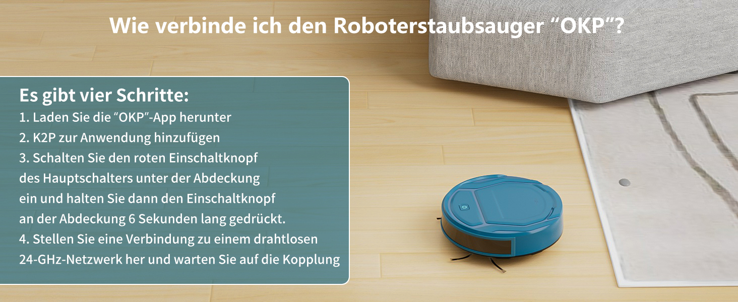 Робот-пилосос OKP, 3000Pa, з Wi-Fi, керуванням через додаток/Alexa, для шерсті тварин, килимів та твердих підлог, самостійна зарядка, K2P