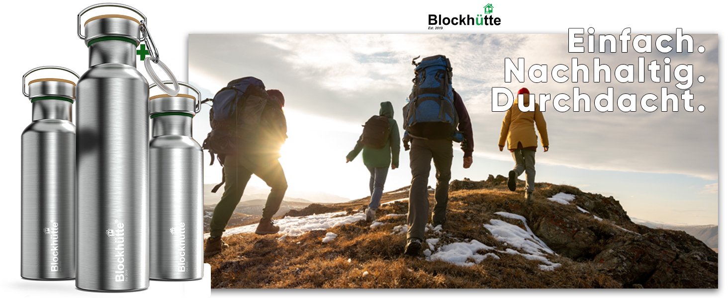 Преміальна термос-пляшка з нержавіючої сталі Blockhütte 1 л, ізольована, з натуральною щіткою, герметична, придатна для миття в посудомийці, BPA Free