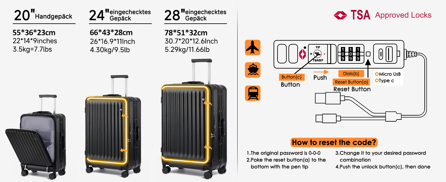 Набір валіз Sea Choice Hartschalen 2 шт. (Trolley, 55/78 см) з TSA замком та тримачем для напоїв, зелений