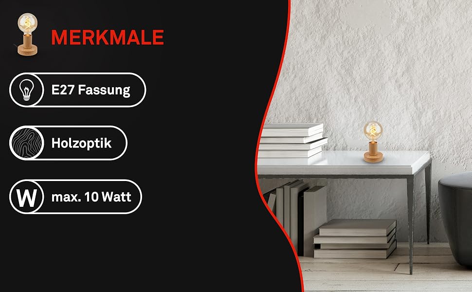 BRILONER Настільна лампа мініатюрна, ретро/вінтаж, E27, 10W, для дому, офісу, читання, 10x9 см, дерево/метал