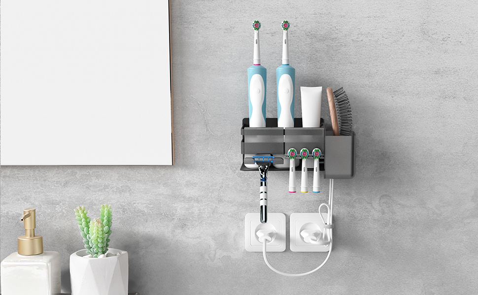 Тримач для електричної зубної щітки з нержавіючої сталі, настінний, без свердління, для 3 щіток та аксесуарів