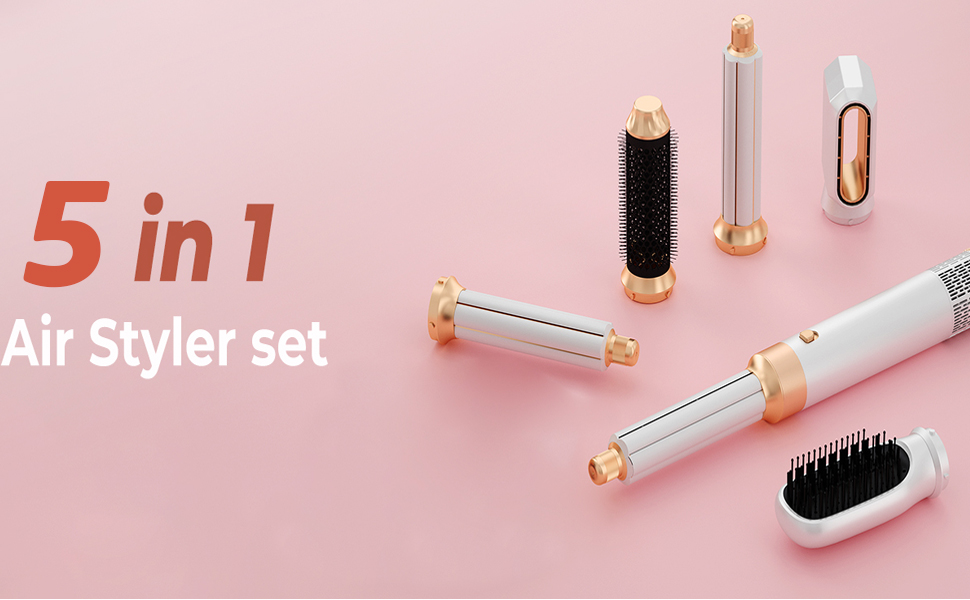 Набір для укладки волосся 5 в 1, Air Styler: фен-щітка, плойка для локонів, автоматична завивка, білий