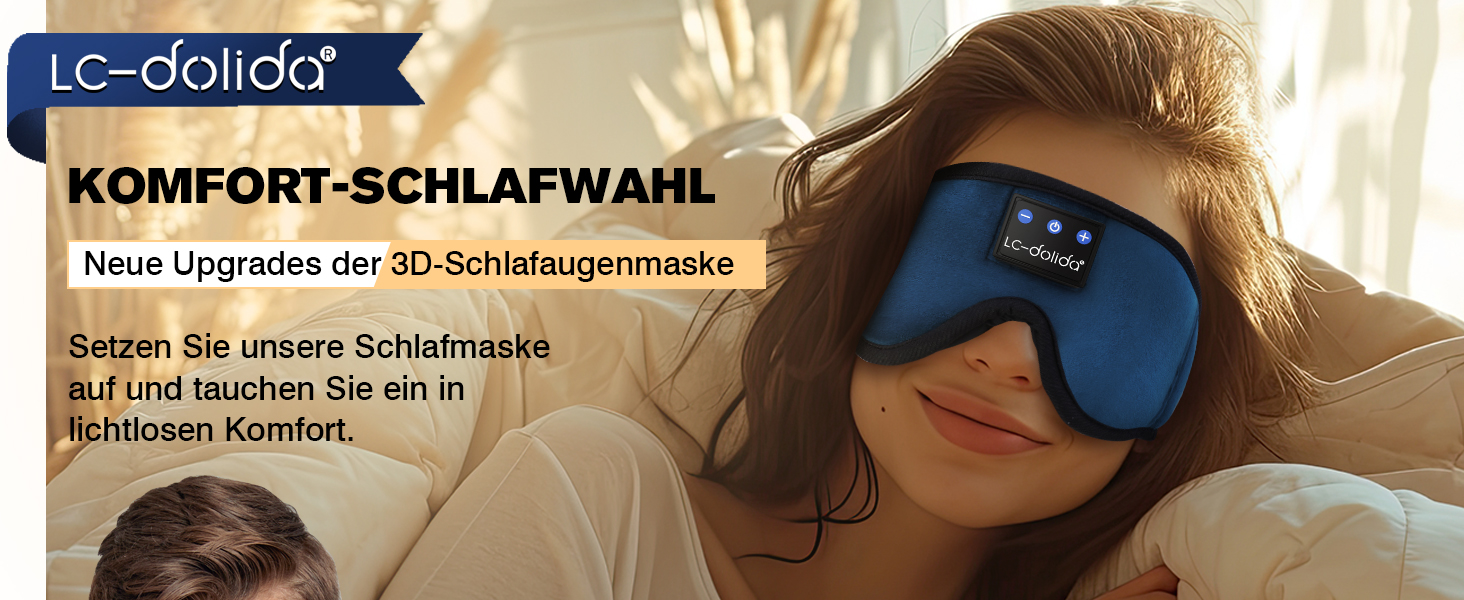 Маска для сну з навушниками Bluetooth LC-Dolida V5.4, 3D маска для сну, дихаюча бавовняна маска для очей з мікрофоном для подорожей, сну, йоги, медитації (Темно-синій)