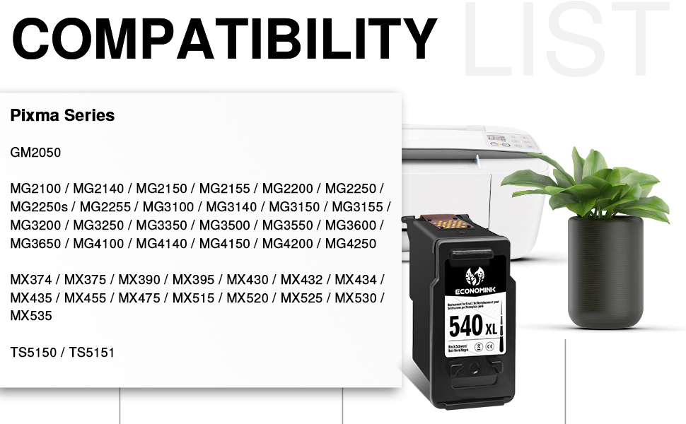 Чорний картридж Economink PG-540 (сумісний з Canon 540, 540 XL) для принтерів Pixma TS5150, MG3650, MX475 та інших серій MG/MX/TS