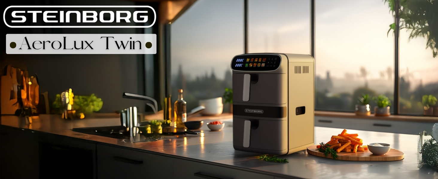 Фритюрниця Steinborg® Heißluft XXL 12 літрів з подвійною камерою, 6+6 літрів, для смаження, запікання, сушіння та грилю без олії