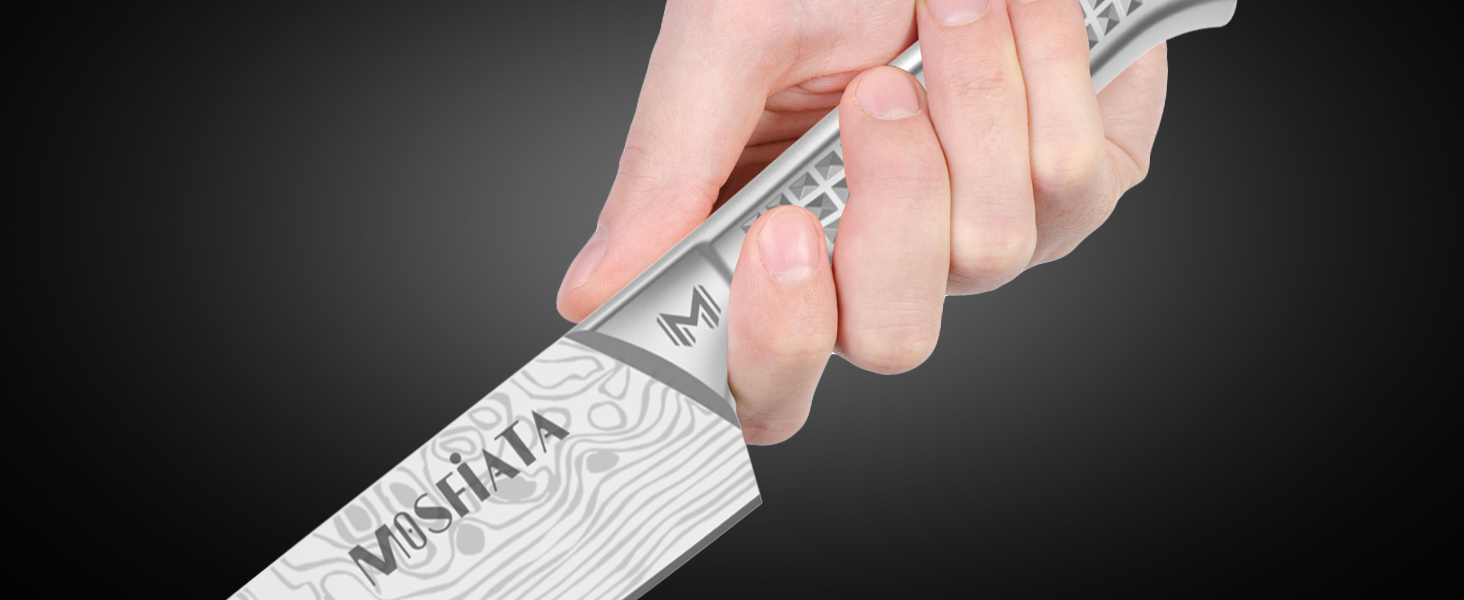 Набір кухонних ножів MOSFiATA, 5 шт. з нержавіючої сталі: кухонний, сантоку, універсальний, для хліба, для очищення з захистом пальців та подарунковою коробкою