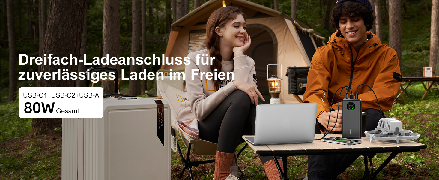 Power Bank 65W 25000mAh Klein Aber Stark для ноутбука та iPhone/iPad: портативний акумулятор з LED дисплеєм, USB-C, сірий