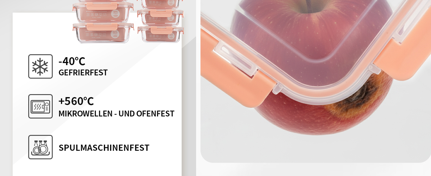 Набір контейнерів для зберігання їжі з боросилікатного скла з кришкою, BPA-free, не протікають, для мікрохвильової печі, духової шафи, посудомийної машини, для приготування їжі на тиждень (Meal Prep) – рожевий (SA1637)