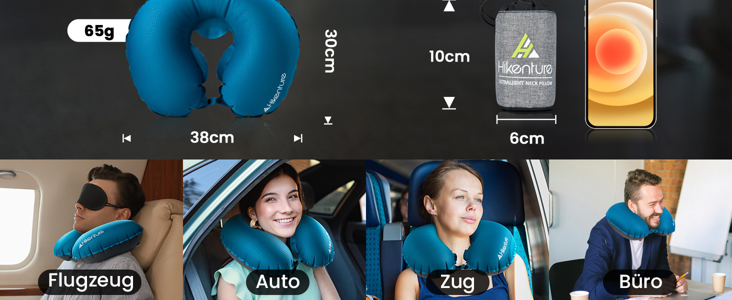 Надувна подушка для шиї HIKENTURE для подорожей літаком, потягом - сірий, темно-синій