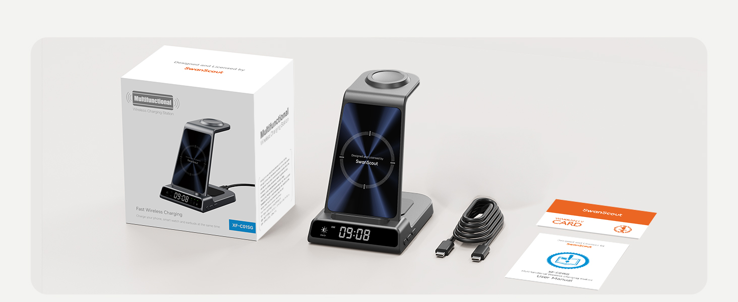 Бездротова зарядка leQuiven 3-в-1 для Samsung Galaxy S25 Ultra, S24, S23, Z Fold/Z Flip 7, Galaxy Watch 8/7/6/5/4, Galaxy Buds3 Pro (Tech Grey)