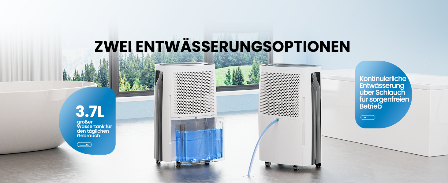 Електричний осушувач повітря 25л/день, 50㎡, з керуванням через додаток та сенсорною панеллю, для підвалу, бак 3.7л, злив по шлангу, 47dB, таймер 24г, захист від дітей, 3 роки гарантії