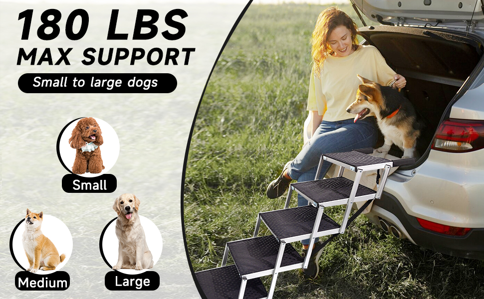 Foldable Dog Ramp for Cars - 5 Step Pet Stairs for Small, Medium, Large Dogs - Up to 70kg Capacity