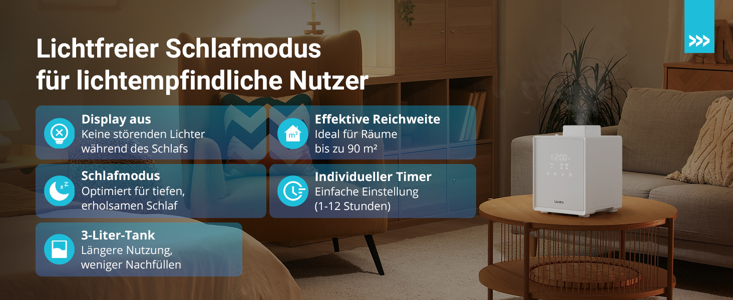 Зволожувач повітря для спальні та вітальні з верхнім заповненням, 3л, нержавіюча сталь, теплий туман, знищує 99,97% бактерій, з режимом сну, білий