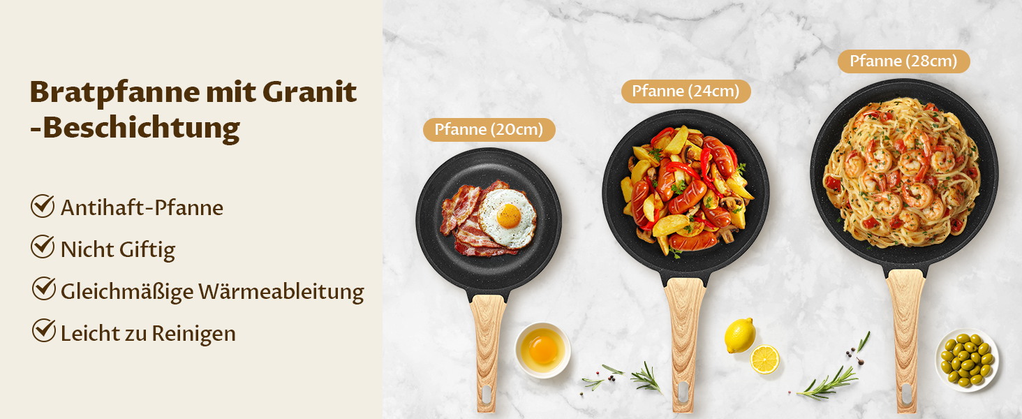 Набір сковорідок BLAZANT Induktion 20/24/28 см: гранітне антипригарне покриття, для всіх плит, PFAS-free, легке миття