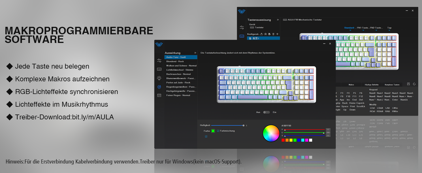 Механічна ігрова клавіатура AULA F99 з підсвічуванням RGB, PBT-клавіші, 8000mAh, 95% розмір, Bluetooth 5.0/2.4G/USB-C, Hot-Swap, Gasket Structure