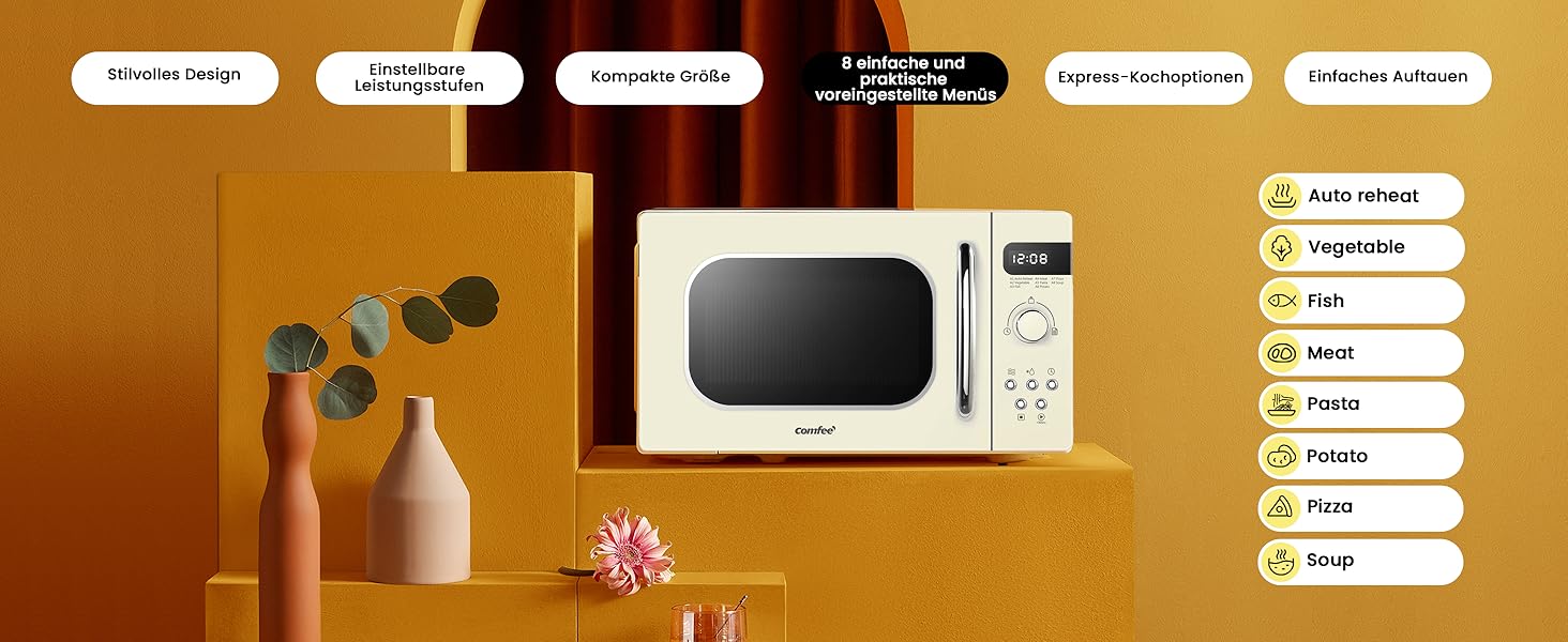 Мікрохвильова піч Comfee CMSN 20L біла, механічна, 700W, з поворотним столом 360°