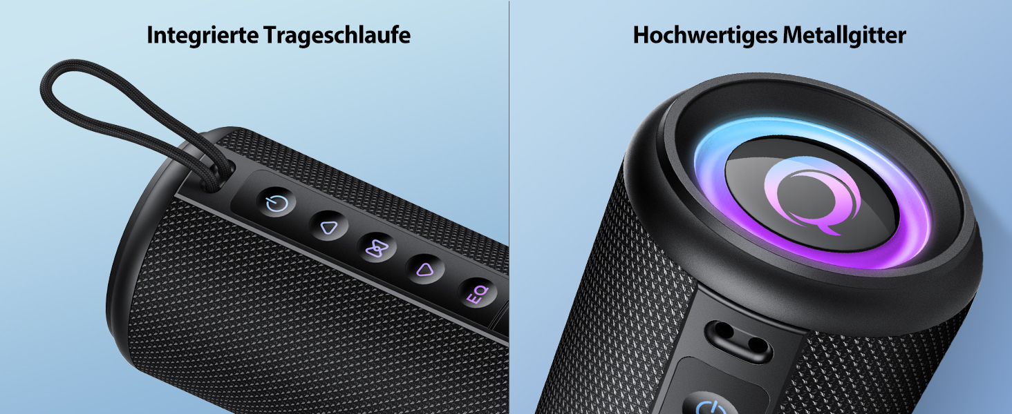 Bluetooth колонка 2026 з RGB підсвіткою, портативна, водонепроникна IPX7, з мікрофоном, для дому, саду та подорожей, чорна