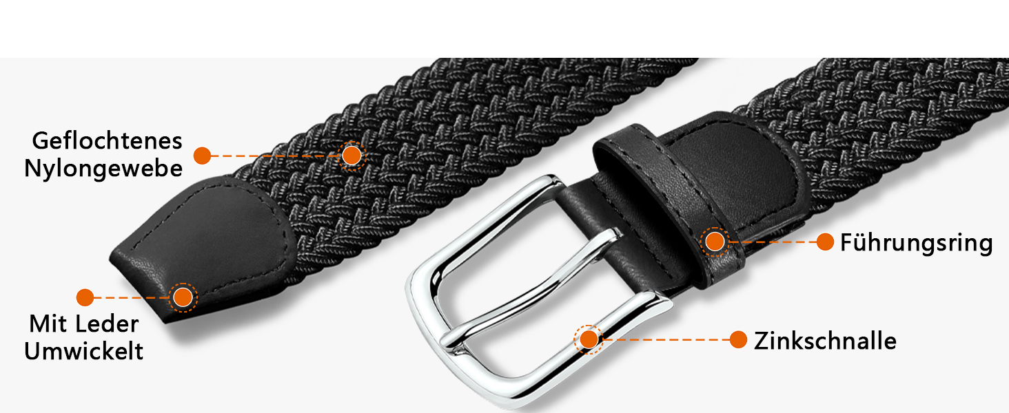 Набір з 2 еластичних тканинних ременів для жінок та чоловіків – регульовані, 3,3 см, довжина 100-120 см (чорний + синій), 100 см