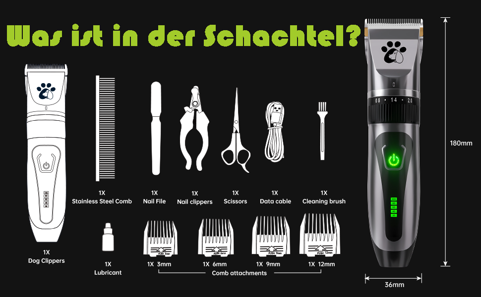 Професійна машинка для стрижки собак та котів Leise, бездротова, 2 швидкості, чорна