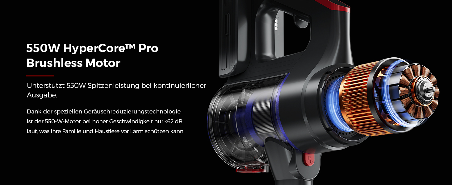 Бездротовий пилосос 48000Pa/550W з акумулятором, 70 хвилин роботи, об'єм 1.6л, 8-шарова фільтрація, тихий, з антизаплутуючим насадкою для твердих поверхонь, червоний, Rot 15 Ultra