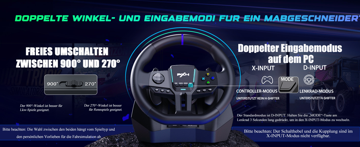 PXN V9 Gen2 Ігрове кермо для ПК, Xbox та PS4 з педалями та перемикачем передач, 270° оберт, 900° кут повороту, ефект Холла, вібрація