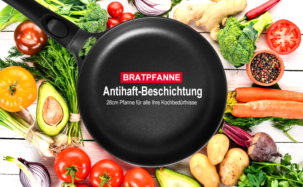 Сковорода індукційна 28 см з антипригарним покриттям, знімний ручка, універсальна сковорода, BPA Free, алюмінієвий лиття, чорна