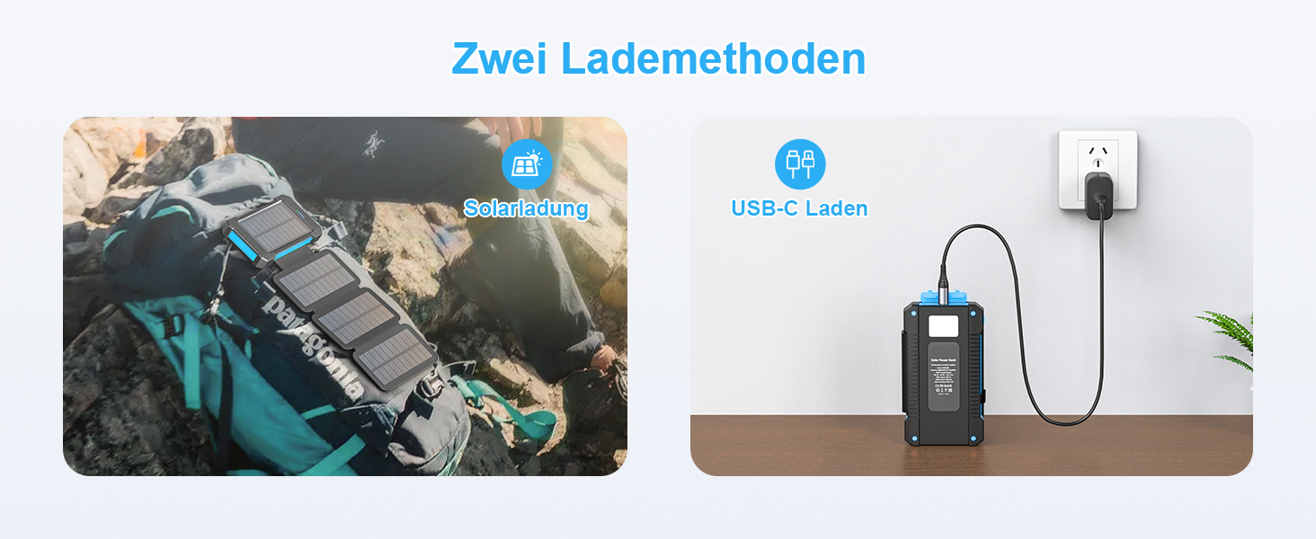 Портативний зарядний пристрій Solar Powerbank 26800 mAh з сонячною панеллю, USB-C, 18W, IPX7, водонепроникний, для iPhone, Samsung та інших, з ліхтариком (SOS, стробоскоп), блакитний