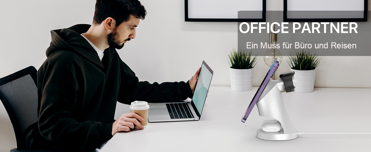 3-в-1 Зарядний пристрій MagSafe: Індукційна бездротова станція для iPhone та Apple Watch/AirPods Pro, білий