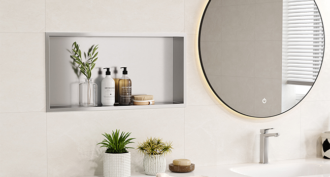 Neodrain Corner Shower Shelf Stainless Steel Shower Shelf Single Shelf Storage for Bathroom 45 x 30 cm, Brushed