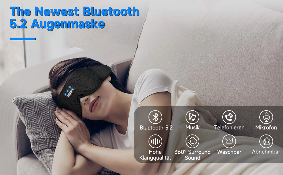 Маска для сну з Bluetooth навушниками 3D, чорна. Блокує світло, з мікрофоном, для сну та подорожей, унісекс.