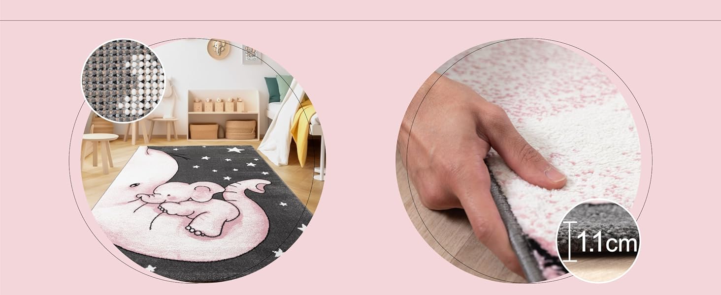 Дитячий килим круглий Elefant, короткий ворс, блакитно-сірий 120 см. Килим для дівчаток та хлопчиків в дитячу кімнату. Гіпоалергенний, м'який килим для ігор.