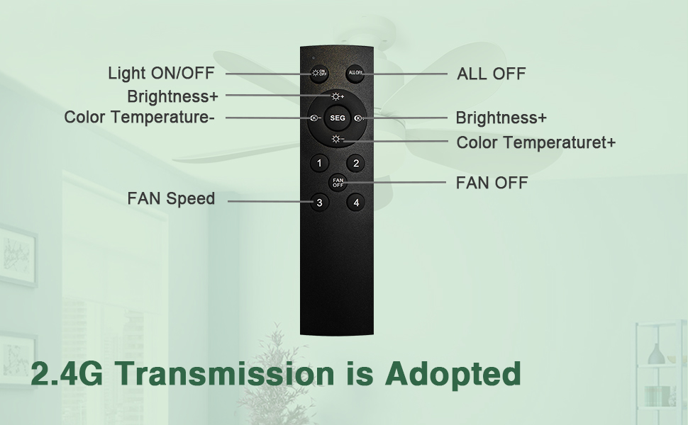 Стеляний вентилятор з підсвіткою, 53 см, з пультом дистанційного керування та таймером, 4 швидкості, регулювання температури кольору 3000K-6500K