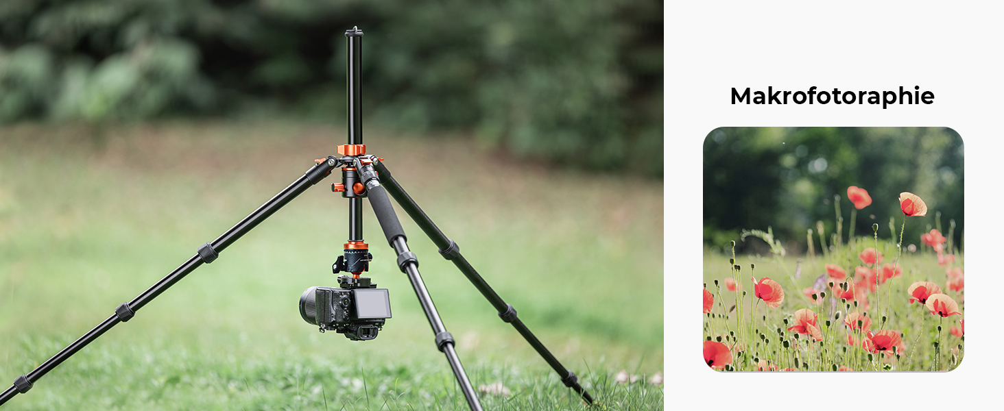 Штатив для камери K&F Concept 170см, T255A4(TM2515T1) з кульковою головкою 360° та функцією однонога штатива, 1/4'' гвинт, компактний туристичний штатив, помаранчевий