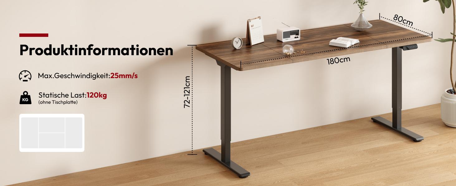 Стол підйомний електричний SANODESK 200x80 см з 2 моторами, пам'ять висоти, стабільний, чорний/коричневий