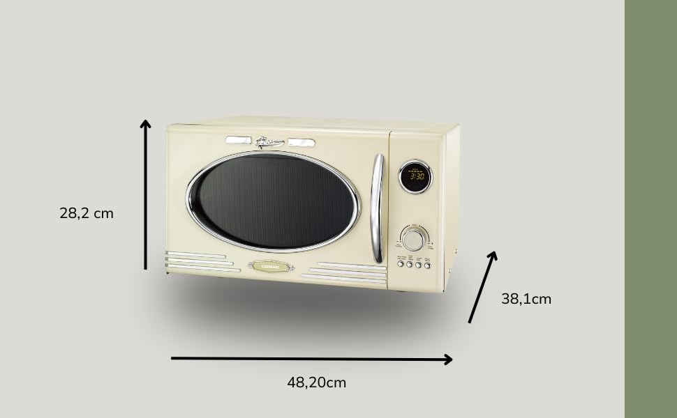 Мікрохвильова піч Melissa Retro 16330129 – 23 літри, 1000 Вт, з грилем, металевий колір