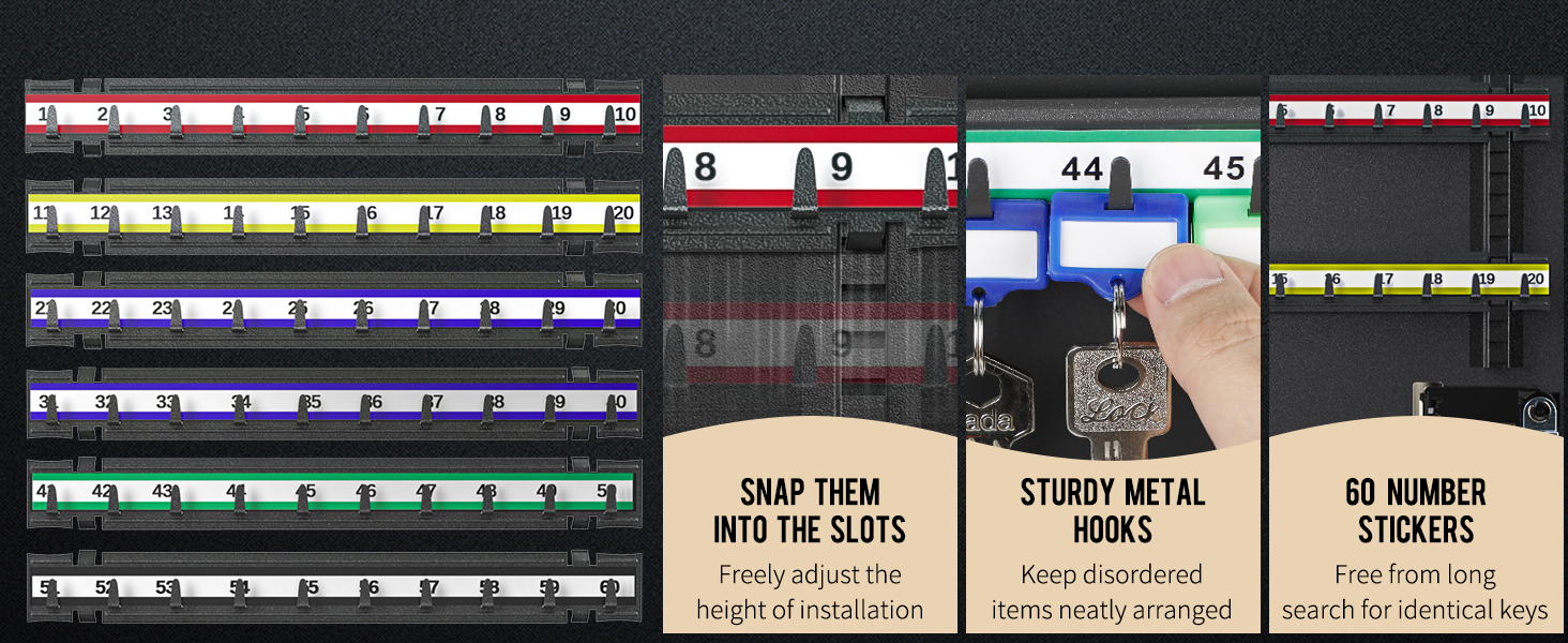 Шкафчик для ключів Uniclife на 60 позицій з комбінацією та ключовим замком, чорного кольору, з регульованими полицями. Цифрова скринька безпеки, органайзер для ключів