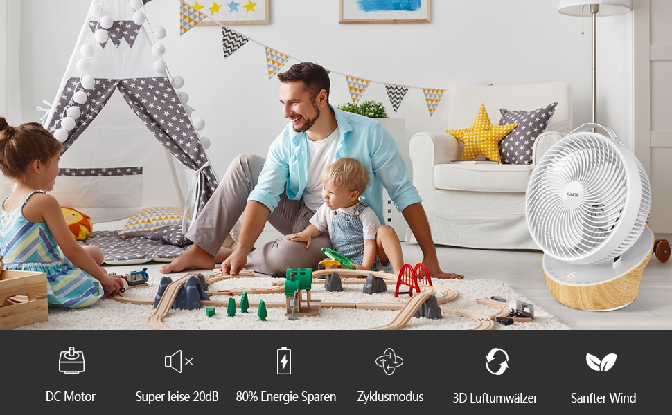 Вентилятор 4UMOR Turbo: тихий, 21W, 12 швидкостей, 3D циркуляція повітря, таймер 8H, для спальні/офісу (білий)