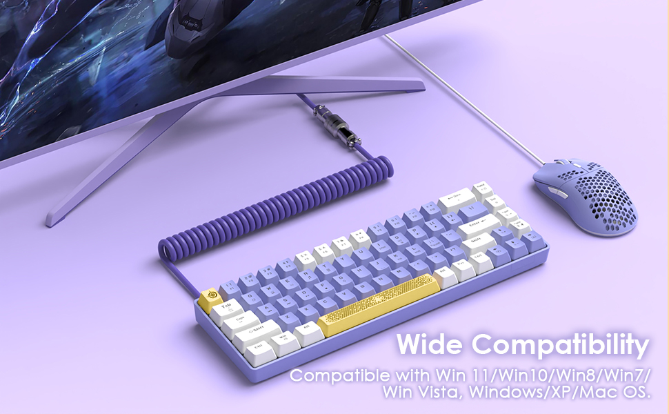 YINDIAO T8 Комплект ігрової клавіатури та миші RGB 60%, Механічна клавіатура TKL 68 клавіш, Миша з сотовою структурою, до 6400DPI, для PC PS5, Темно-сірий (Синій перемикач)