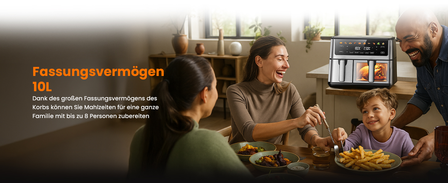 Фритюрниця Extralink 1400W з гарячим повітрям, 4.2L, 10 функцій приготування, LED-дисплей, економна, 90% менше жиру