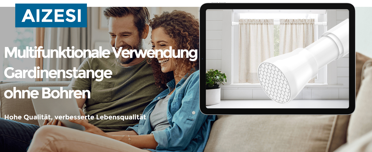 Штанга для карнизів AIZESI без свердління, 70-130 см, телескопічна, біла (діаметр 22 мм)