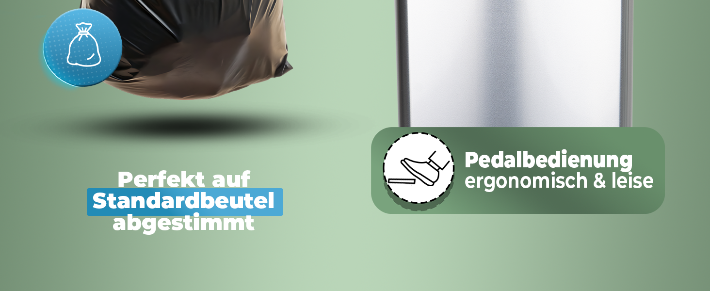 Novaliv Відро для сміття з педальним приводом 45L - сталеве відро для сміття з кришкою, герметичне, для кухні та інших приміщень