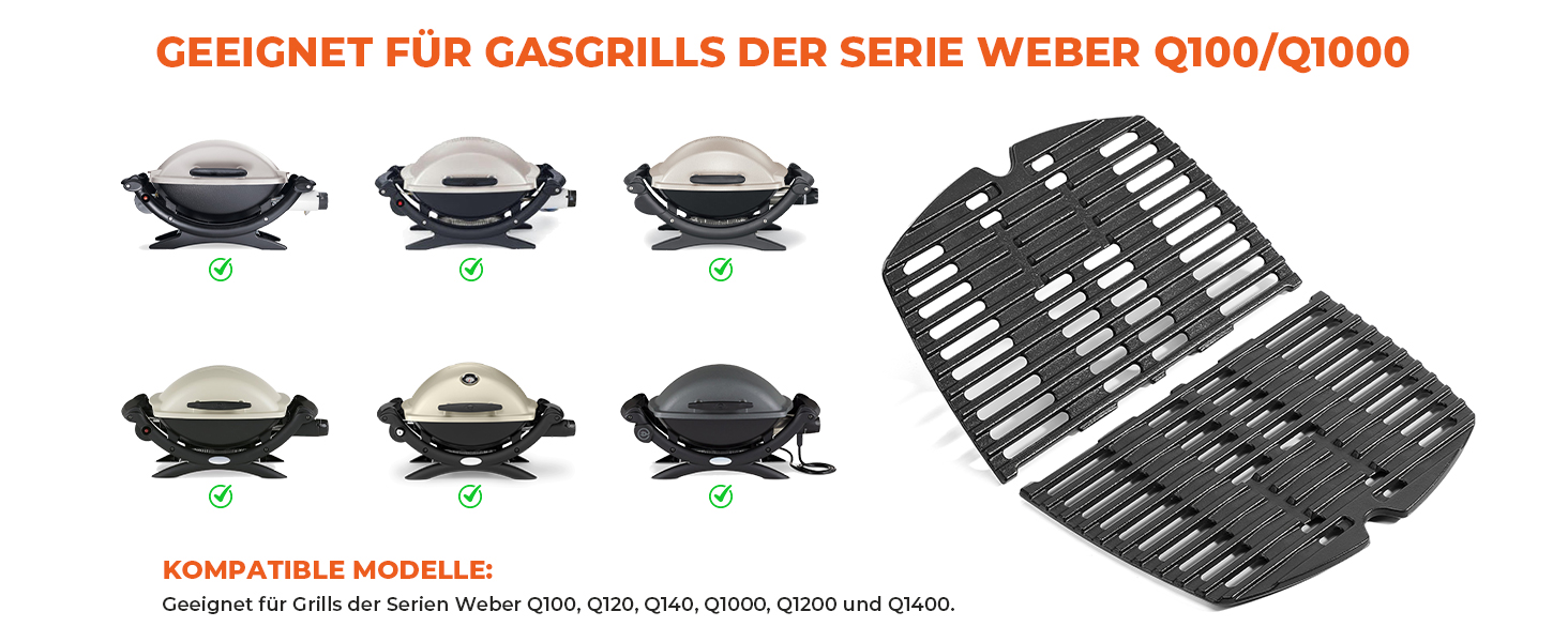 Решітка для гриля Onlyfire з чавуну, сумісна з Weber Q1000, Q120, Q140, Q1200, Q1400 (замінник Weber 7644)